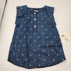 Basic Editions Girls XS Denim Dress‎ Sleeveless Blue Polka Dot Kids Clothes